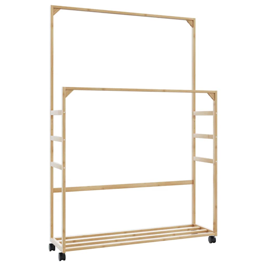Clothes rack with shelves and wheels 90x35x155 cm bamboo