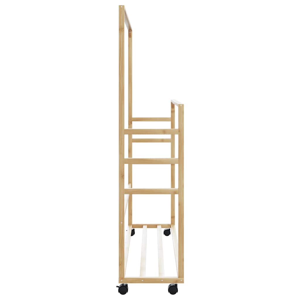 Clothes rack with shelves and wheels 90x35x155 cm bamboo
