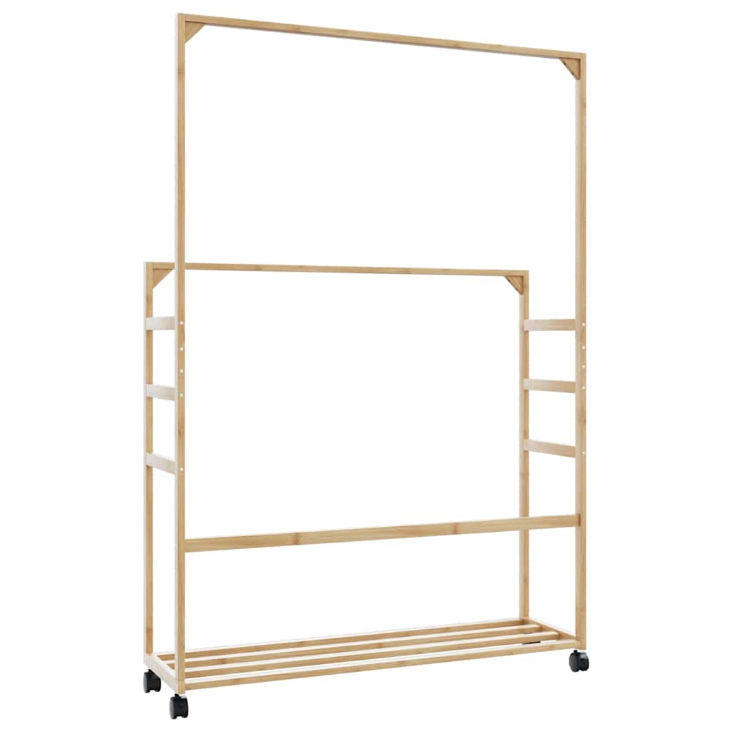 Clothes rack with shelves and wheels 90x35x155 cm bamboo