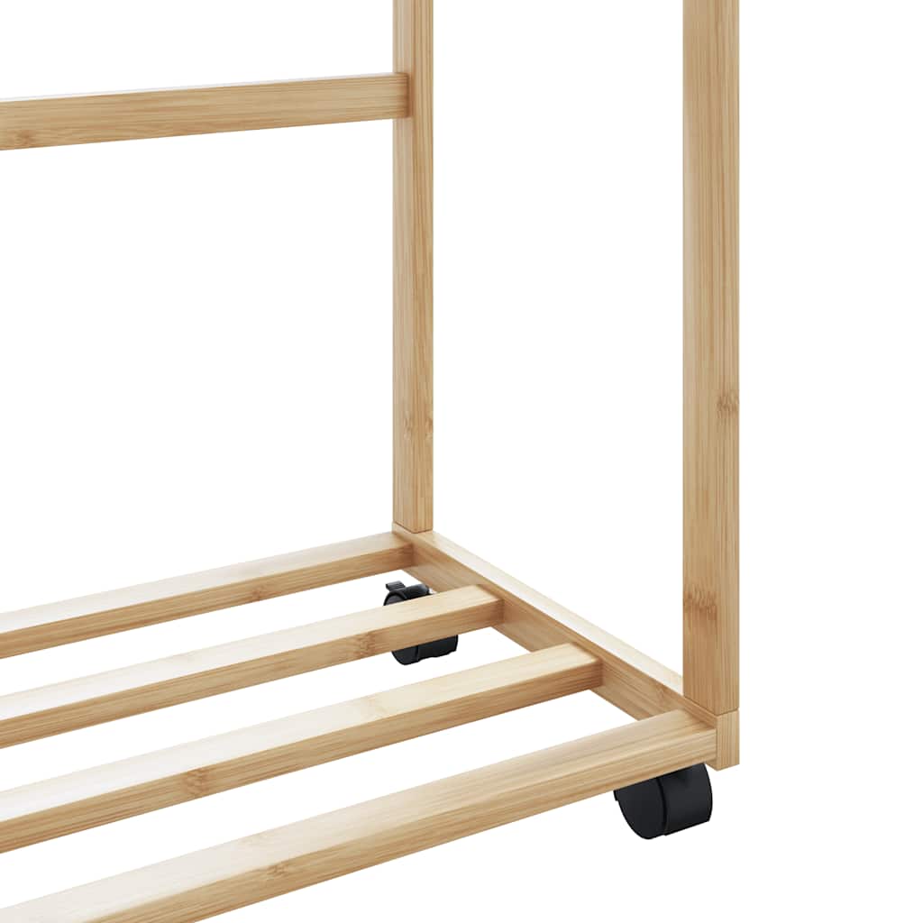 Clothes rack with shelves and wheels 90x35x155 cm bamboo