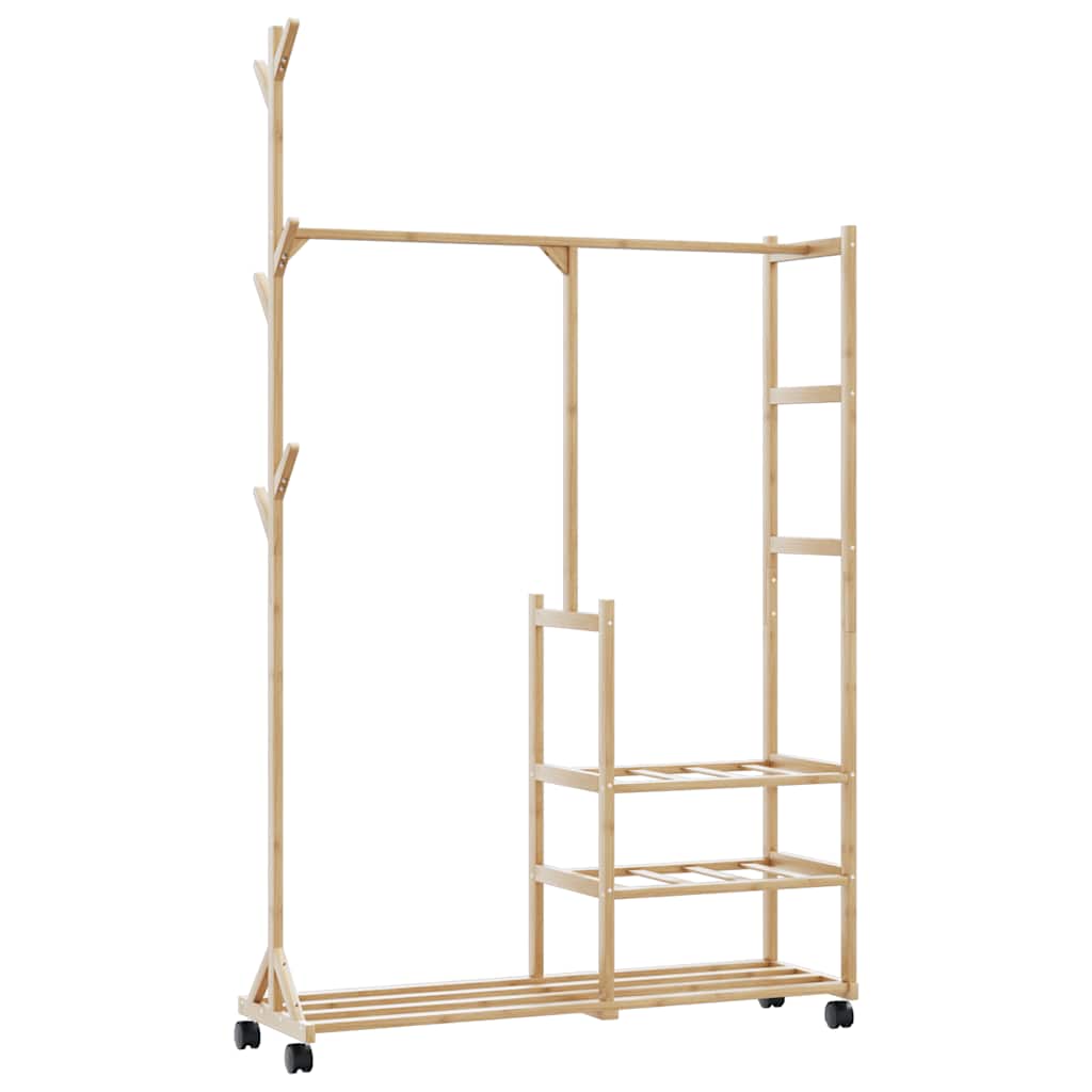 Clothes rack with shelves and wheels 100x38x175.5 cm bamboo