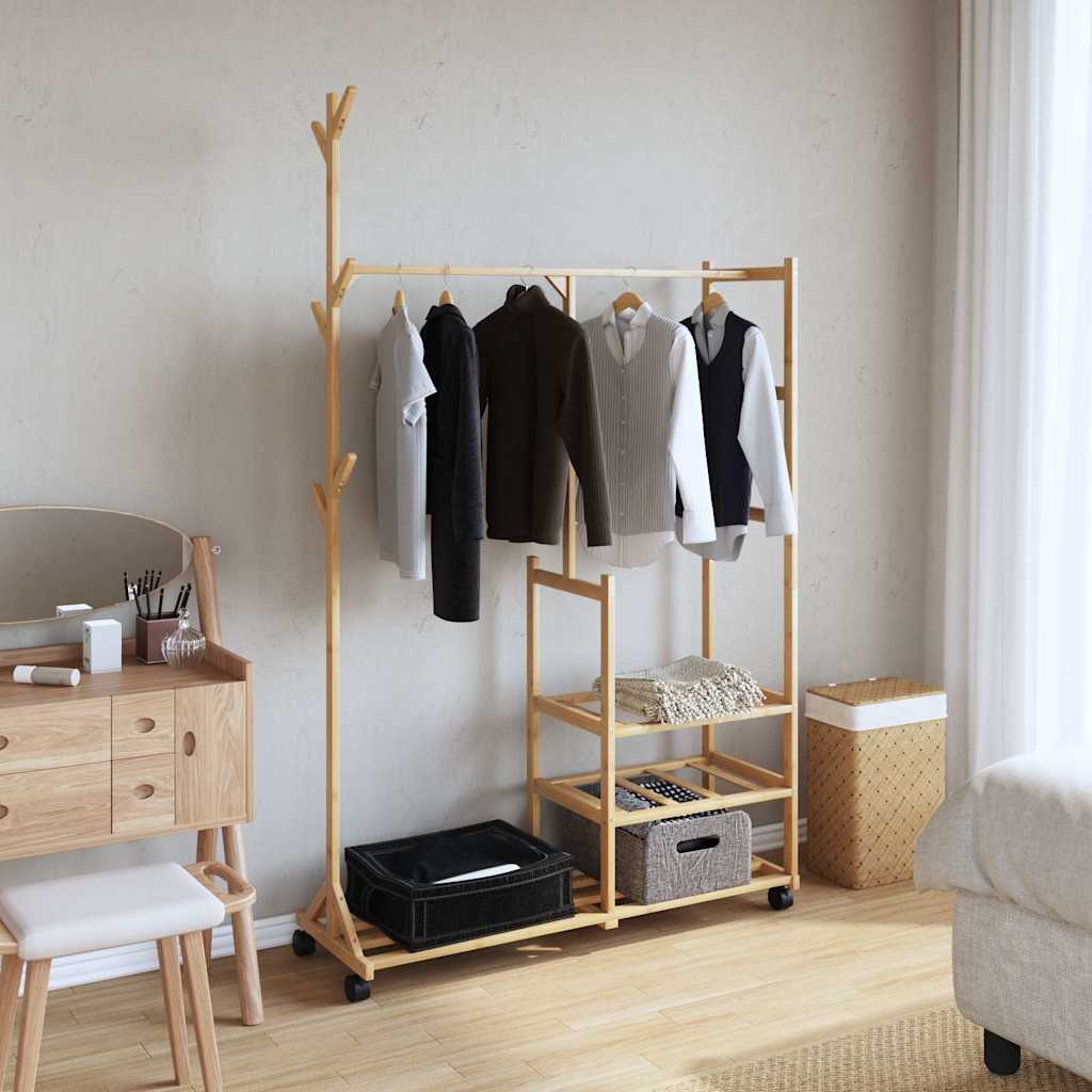 Clothes rack with shelves and wheels 100x38x175.5 cm bamboo