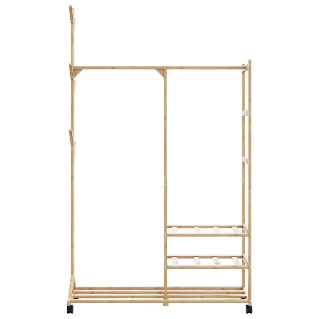Clothes rack with shelves and wheels 100x38x175.5 cm bamboo