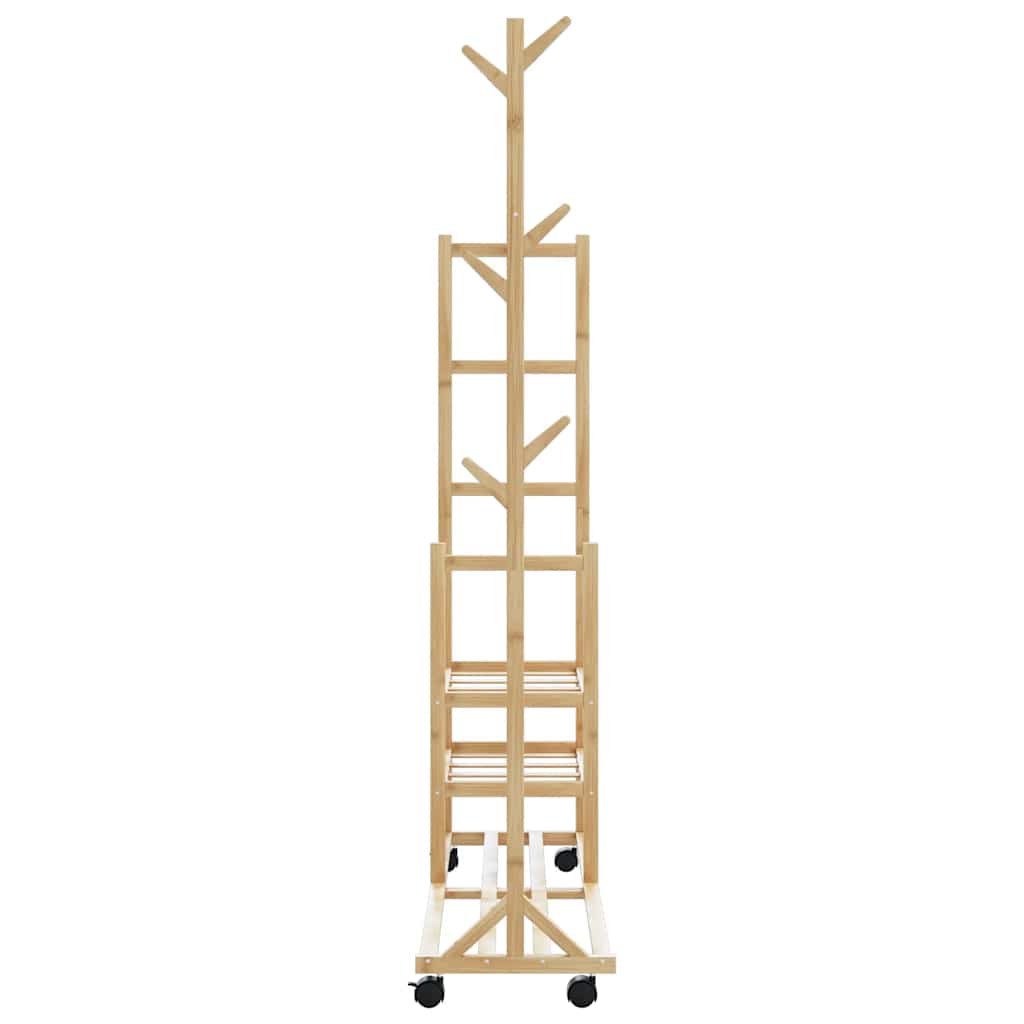 Clothes rack with shelves and wheels 100x38x175.5 cm bamboo
