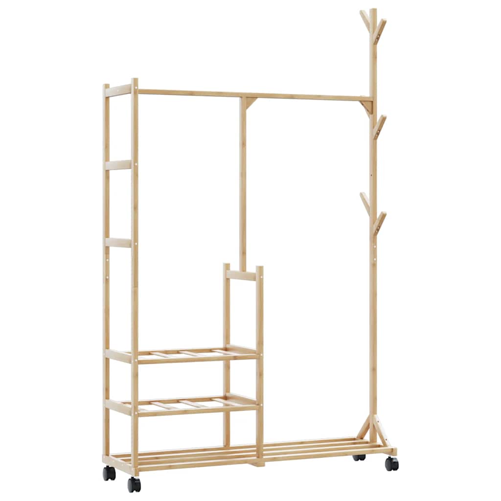 Clothes rack with shelves and wheels 100x38x175.5 cm bamboo