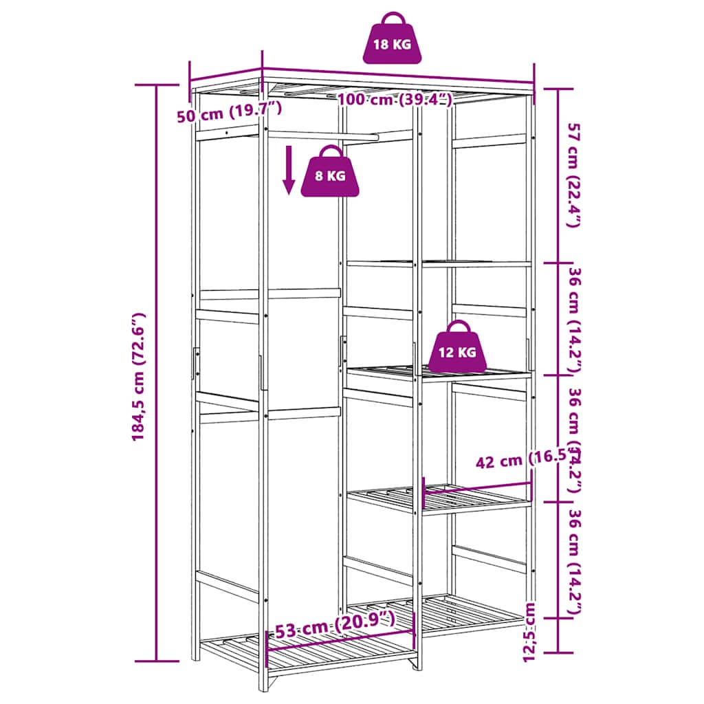 Clothes rack with shelves 100x50x184.5 cm bamboo