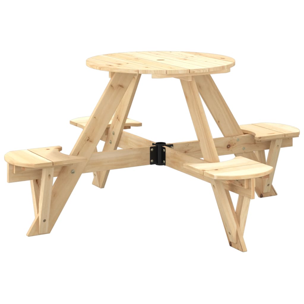 Picnic table for 4 children with umbrella hole round solid fir wood
