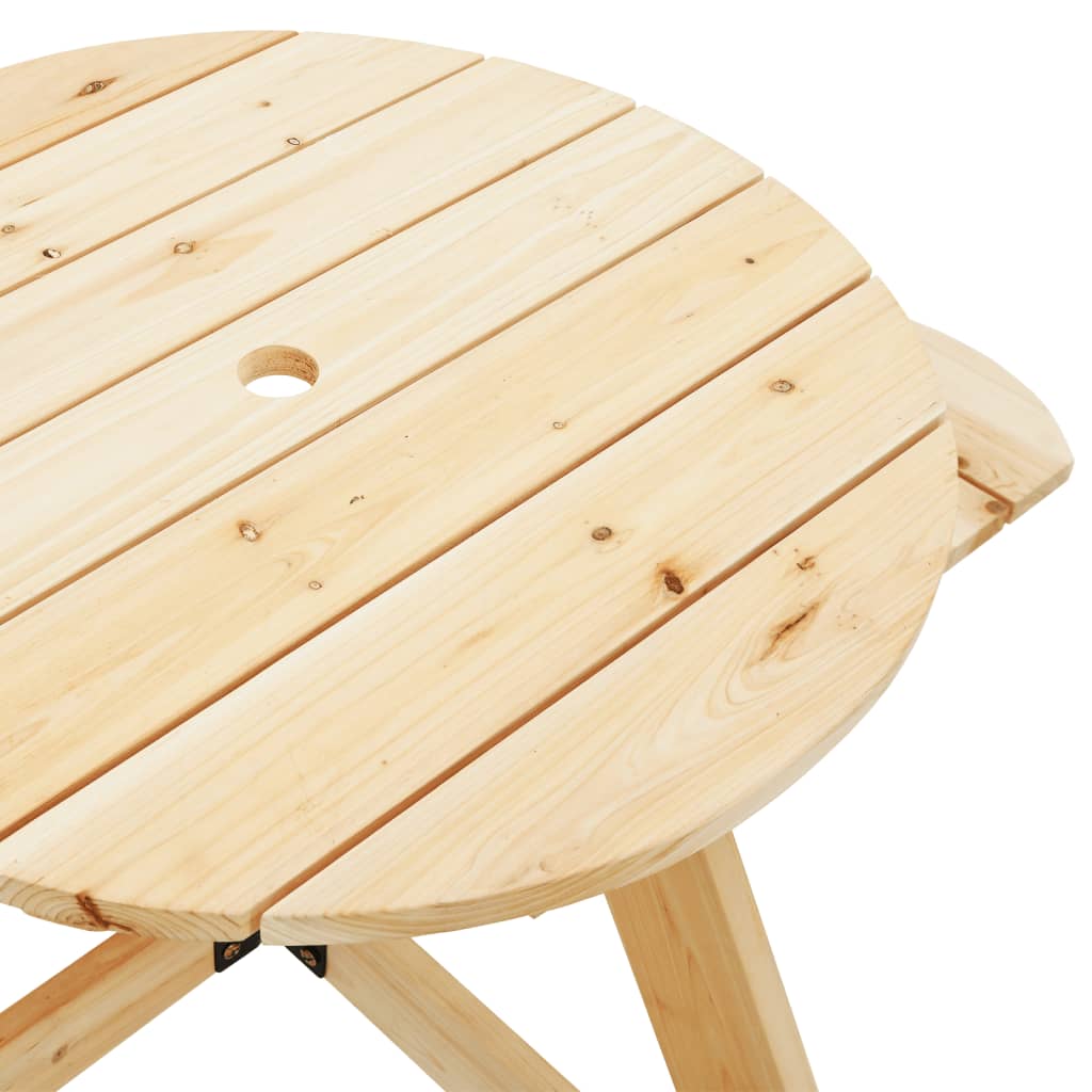 Picnic table for 4 children with umbrella hole round solid fir wood