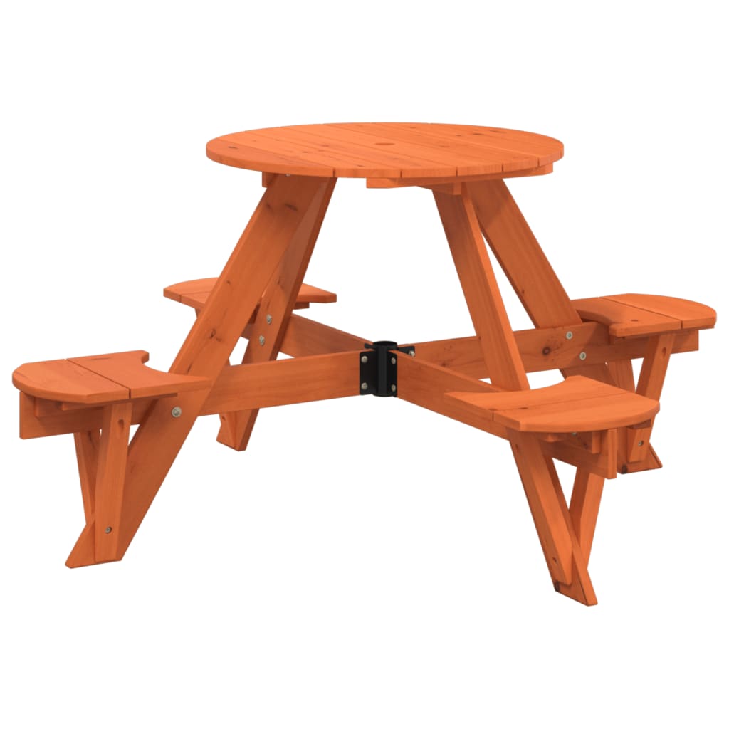 Picnic table for 4 children with umbrella hole round solid fir wood