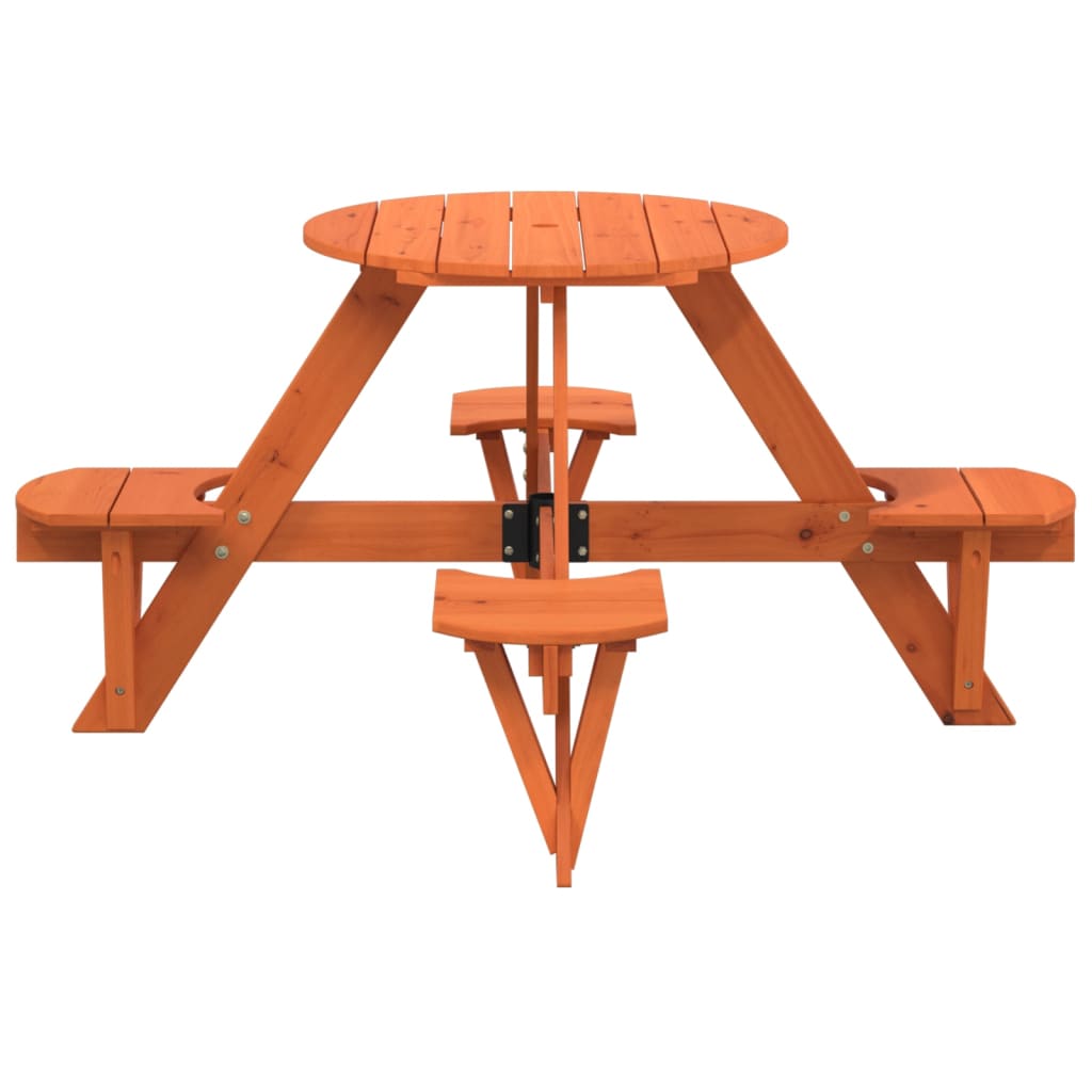 Picnic table for 4 children with umbrella hole round solid fir wood