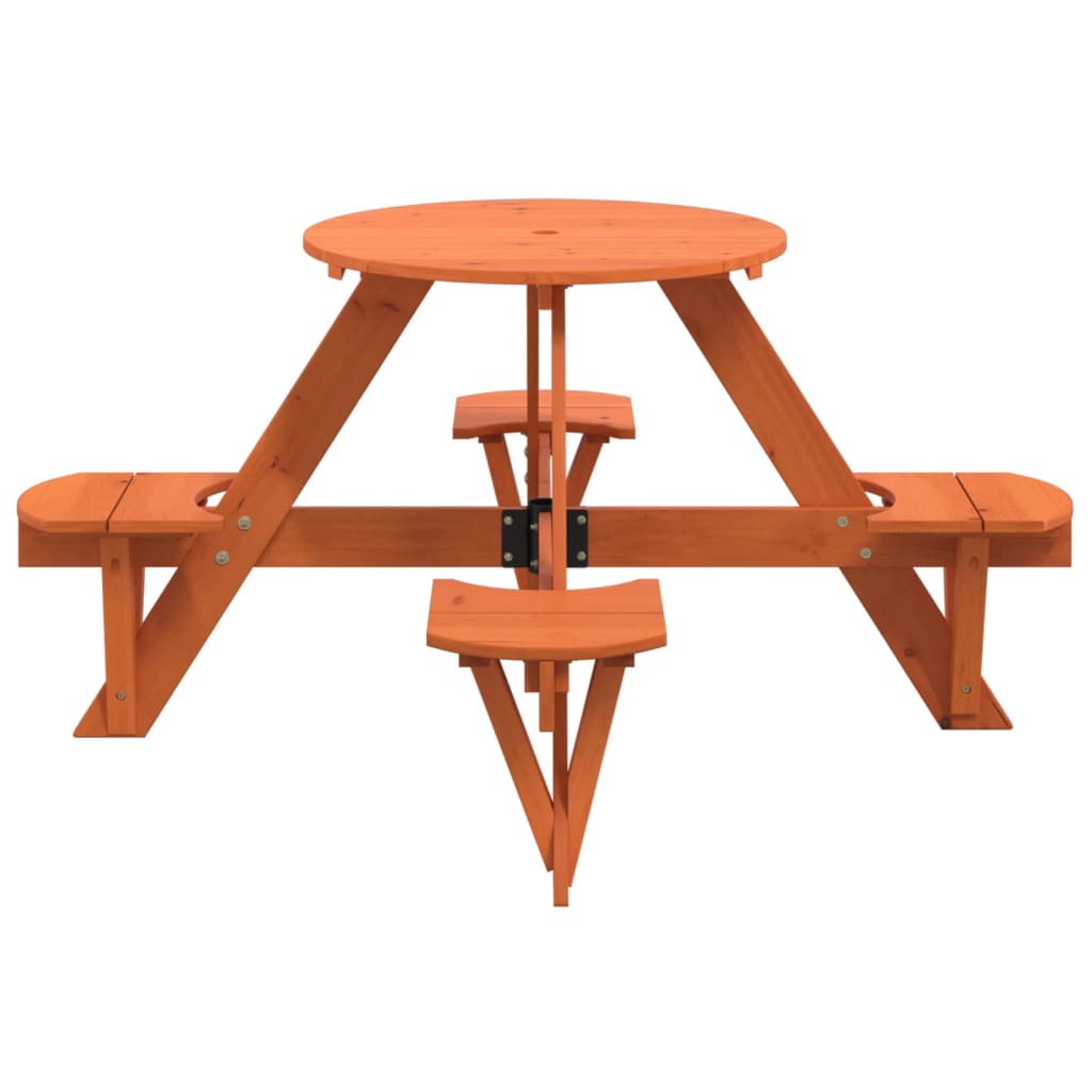 Picnic table for 4 children with umbrella hole round solid fir wood