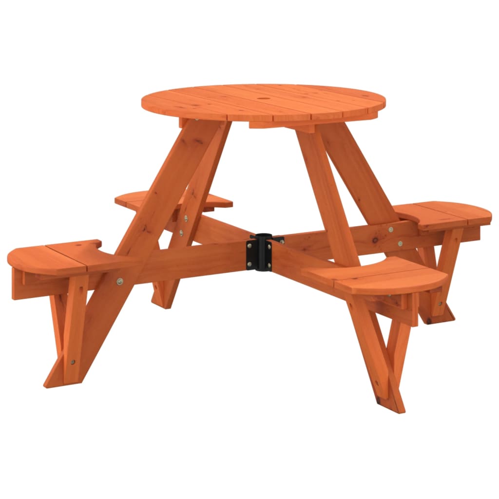 Picnic table for 4 children with umbrella hole round solid fir wood