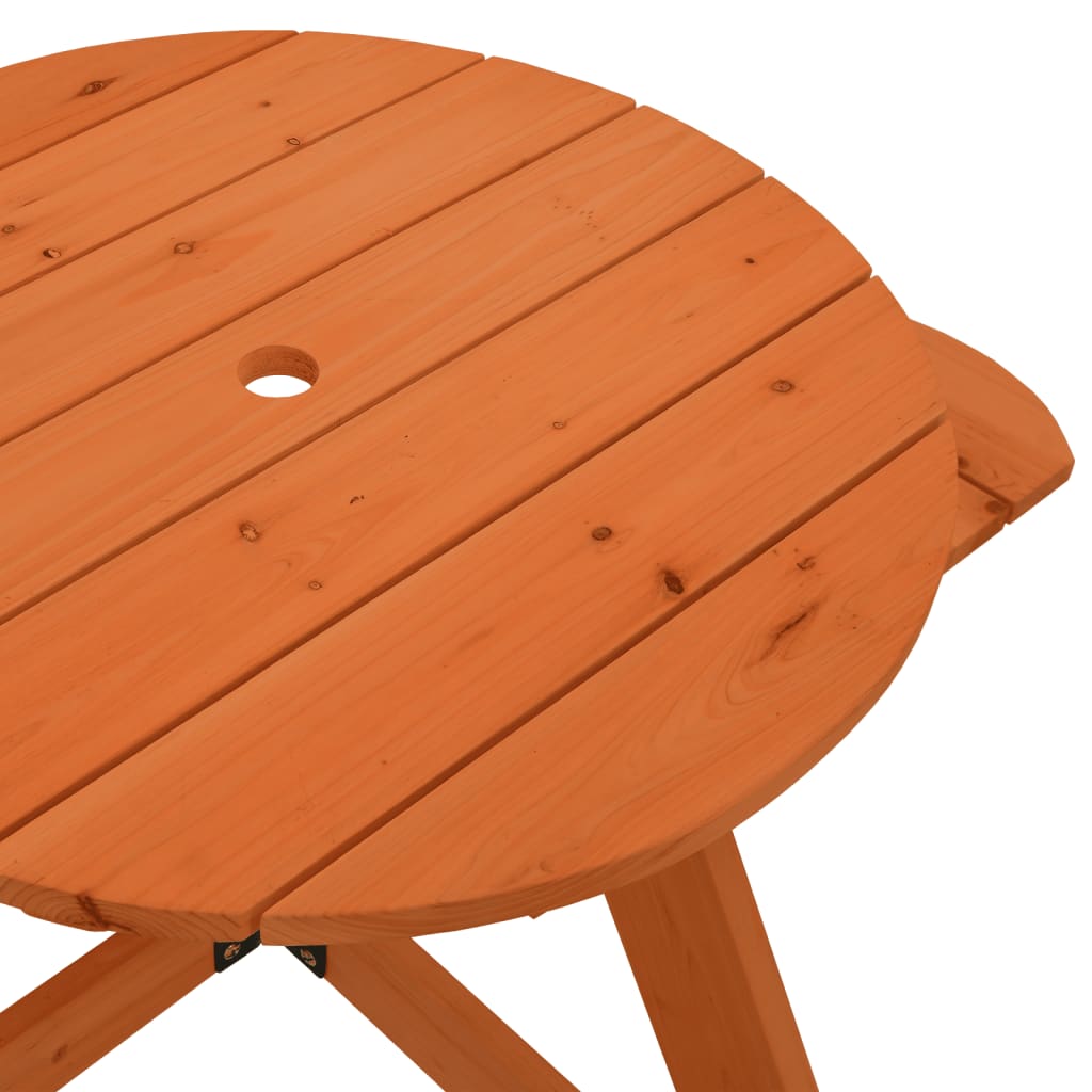 Picnic table for 4 children with umbrella hole round solid fir wood