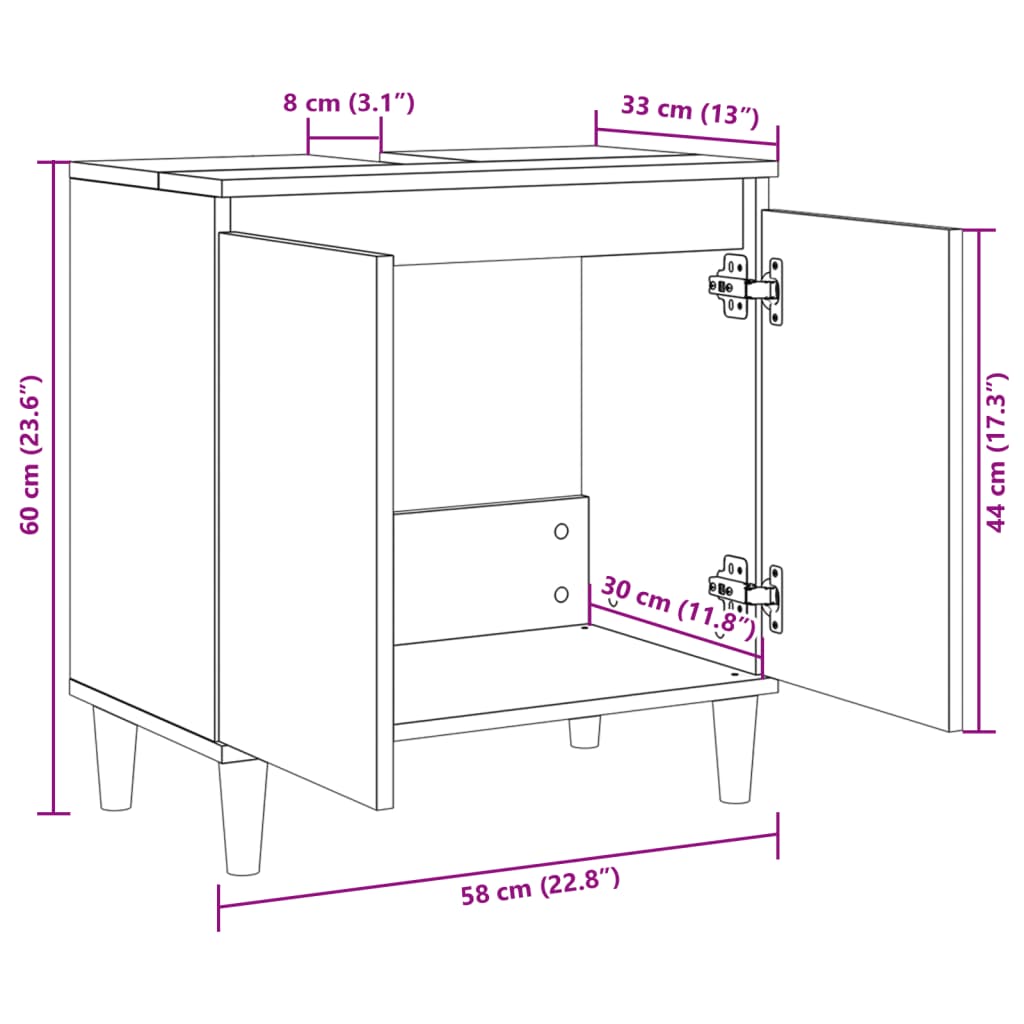 Washbasin base cabinet Sonoma oak 58x33x60 cm wood material