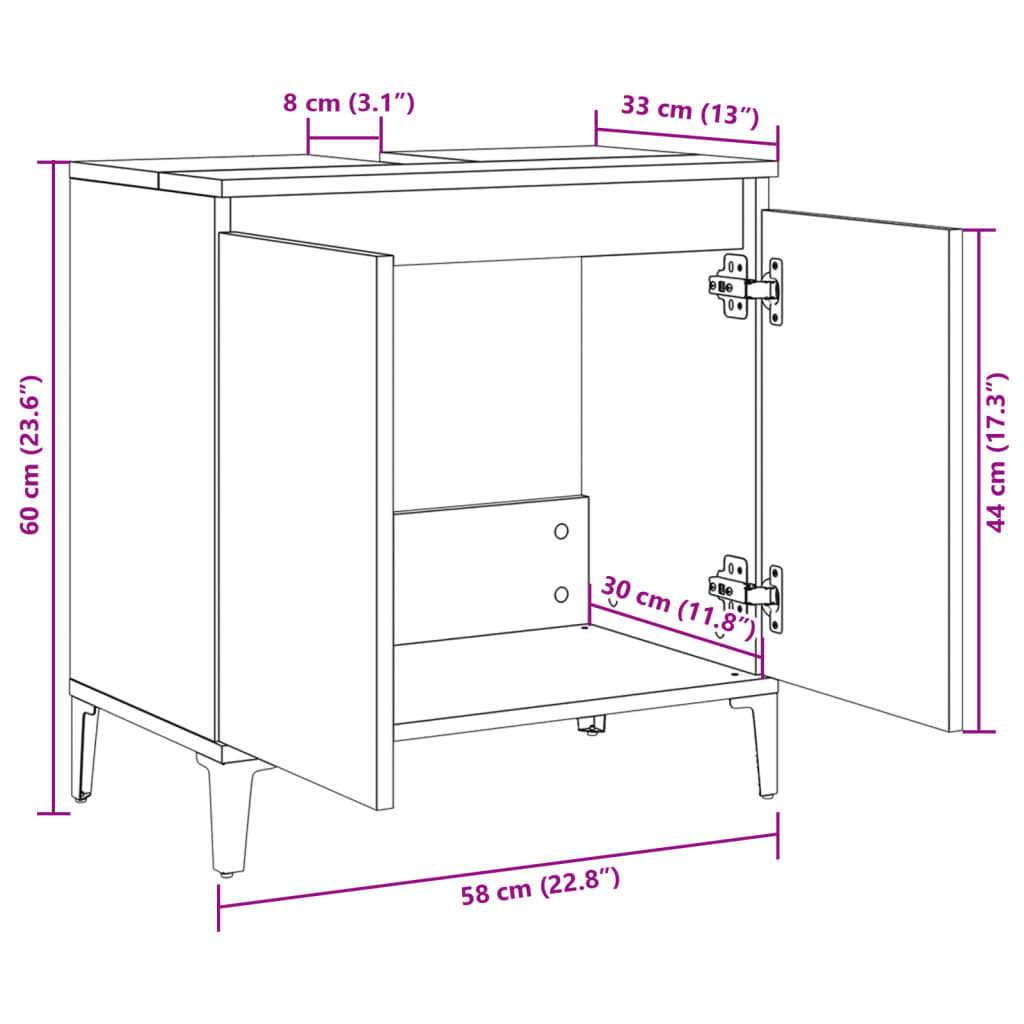 Washbasin base cabinet Sonoma oak 58x33x60 cm wood material