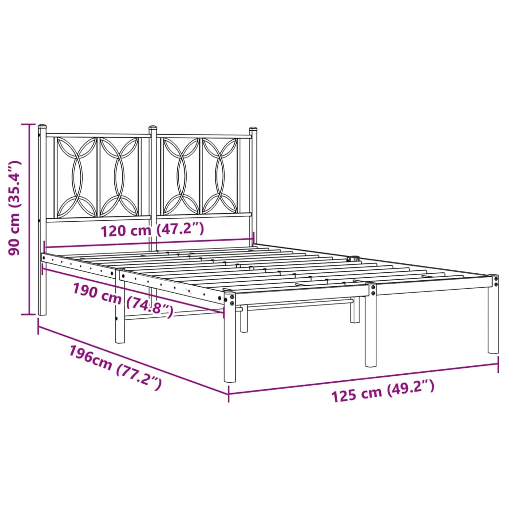 Bed frame with headboard metal black 120x190 cm