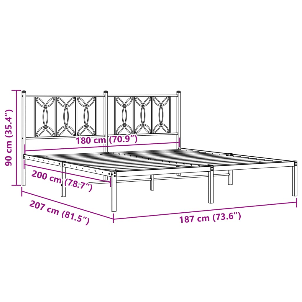 Bed frame with headboard metal black 180x200 cm