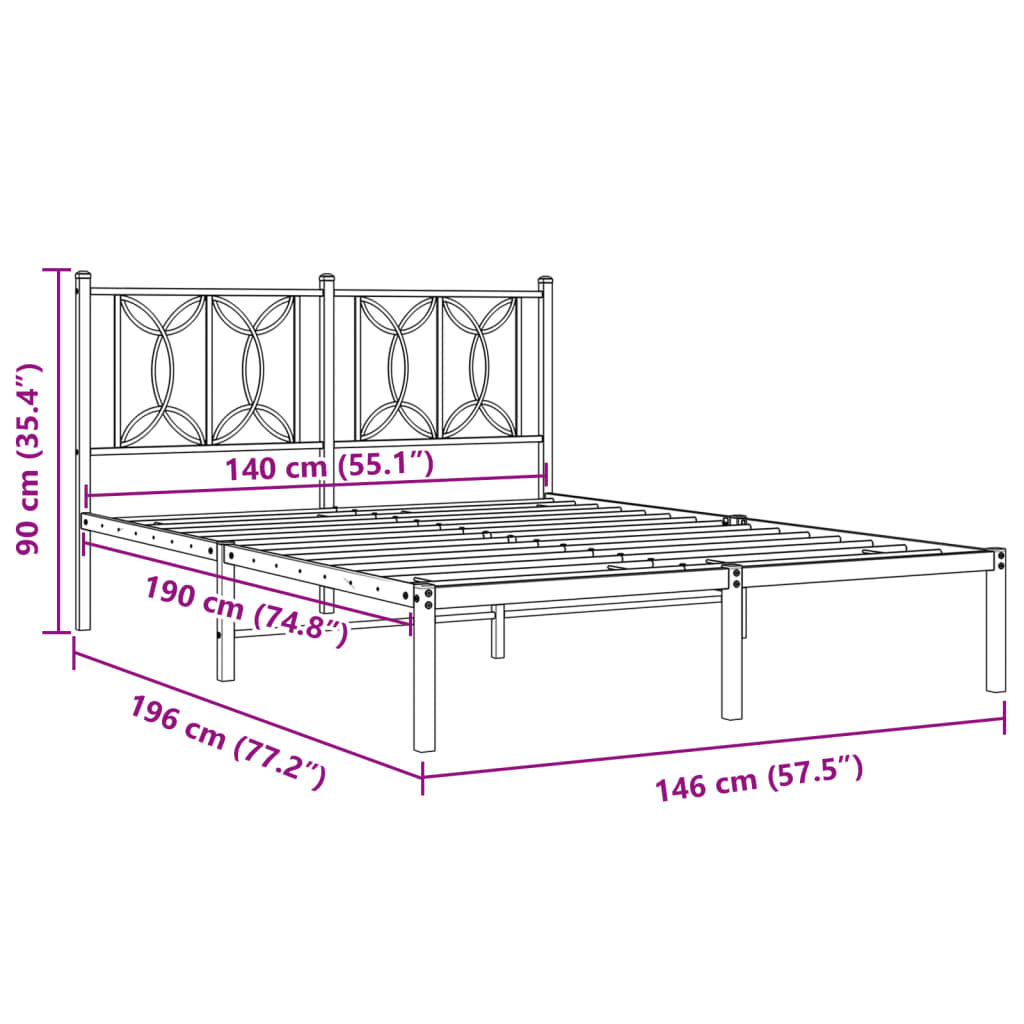 Bed frame with headboard metal white 140x190 cm