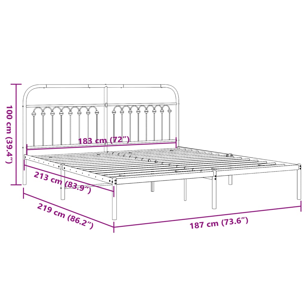 Bed frame with headboard metal black 183x213 cm