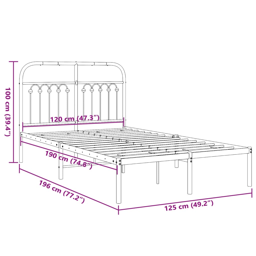 Bed frame with headboard metal white 120x190 cm