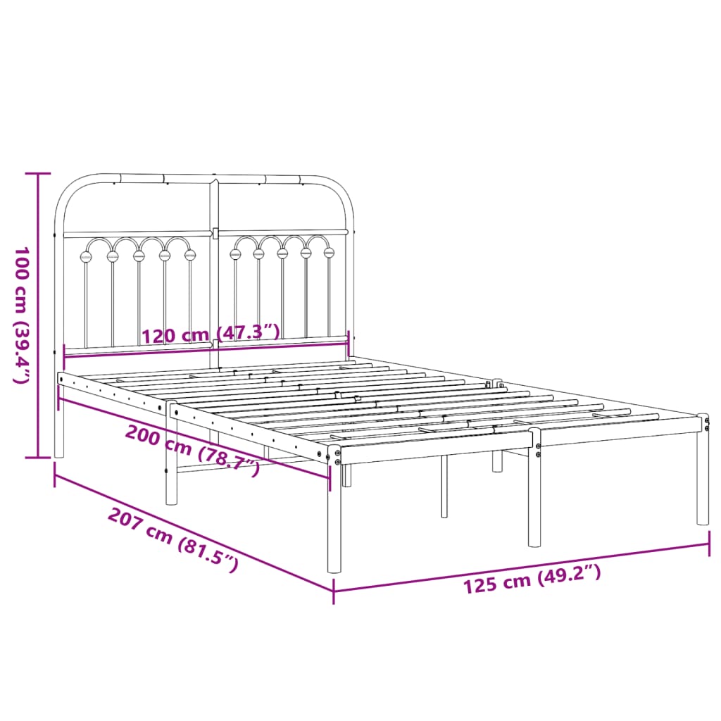 Bed frame with headboard metal white 120x200 cm
