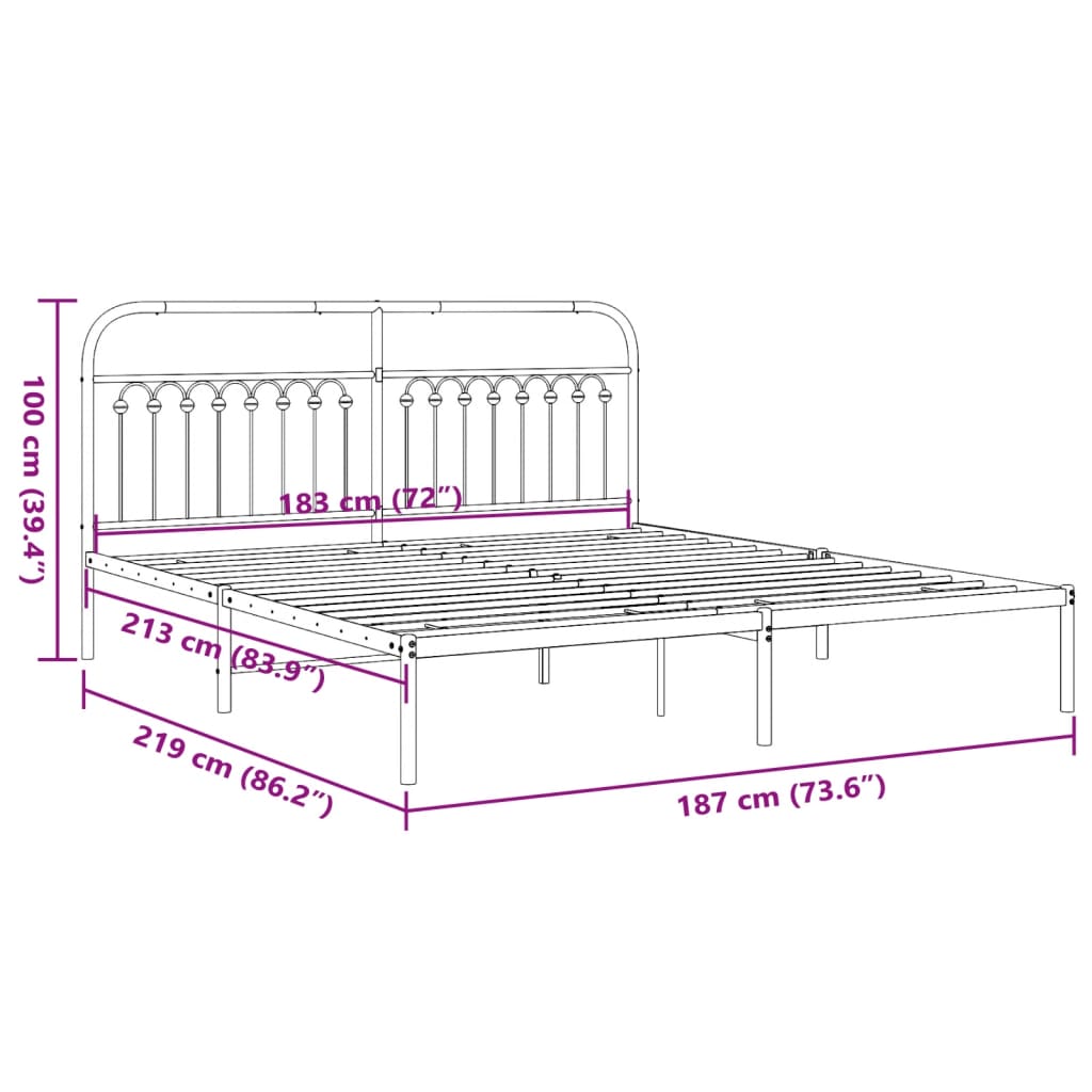 Bed frame with headboard metal white 183x213 cm