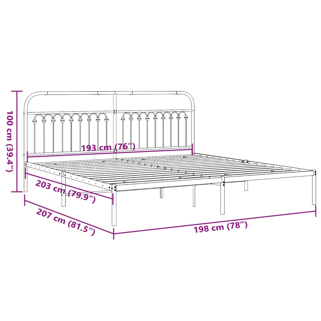 Bed frame with headboard metal white 193x203 cm