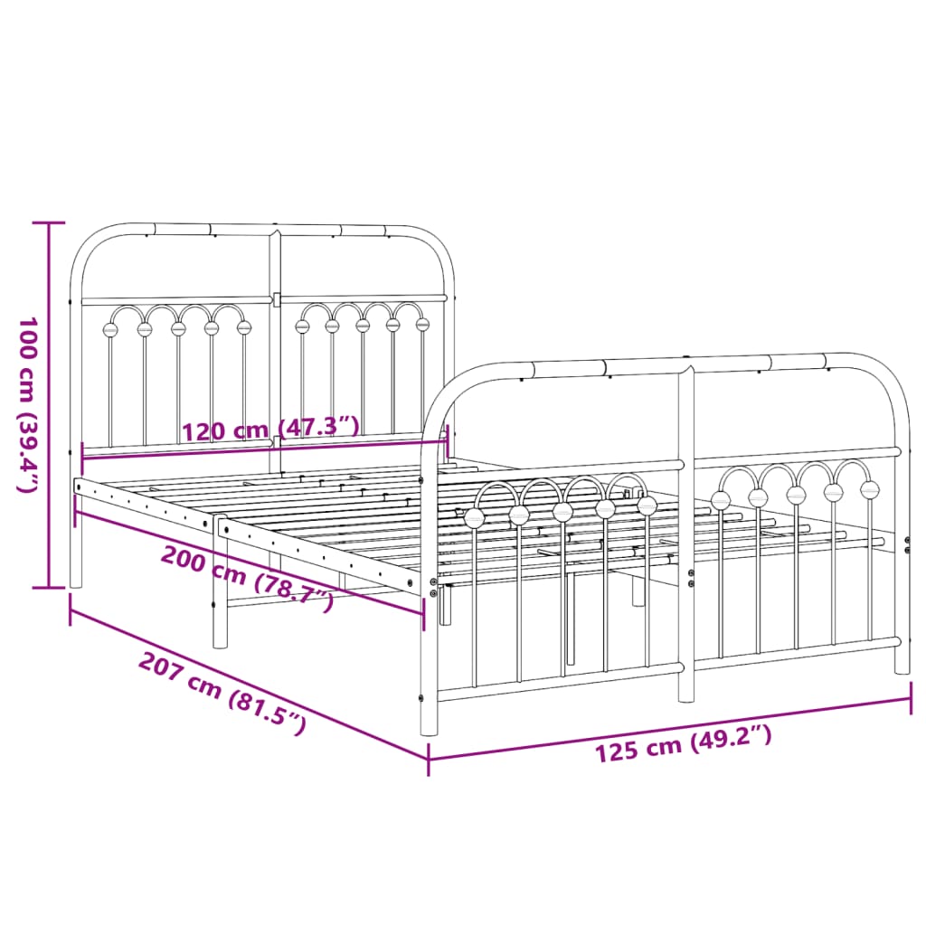 Bed frame with head and footboard metal white 120x200 cm