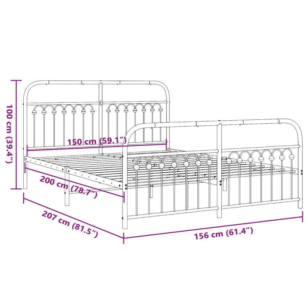 Bed frame with head and footboard metal white 150x200 cm
