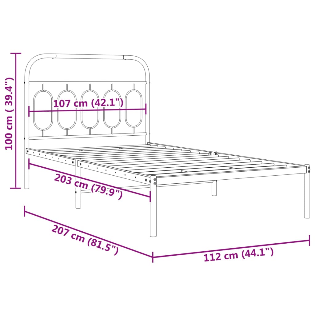 Bed frame with headboard metal black 107x203 cm