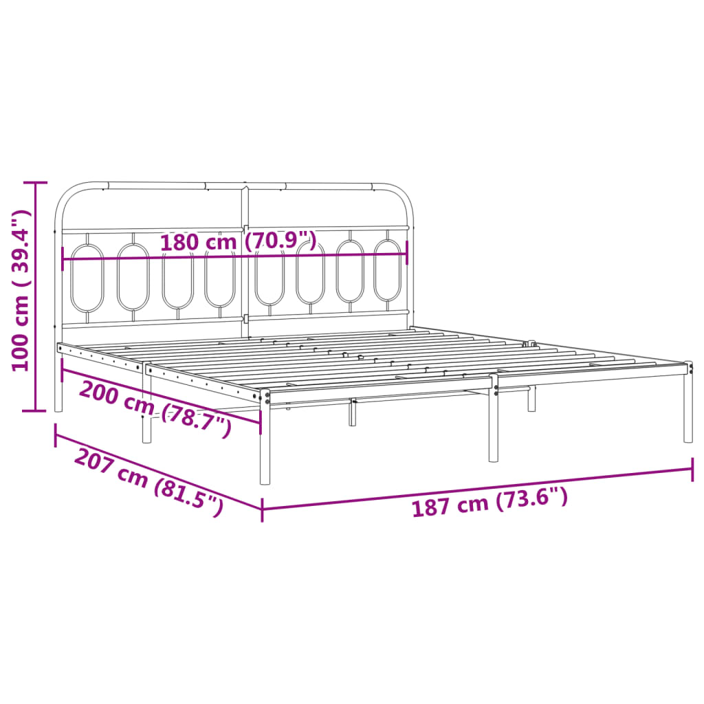 Bed frame with headboard metal black 180x200 cm