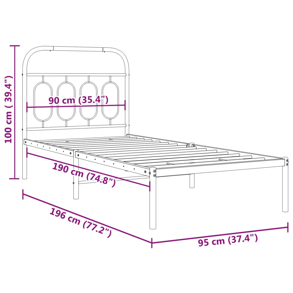Bed frame with headboard metal white 90x190 cm