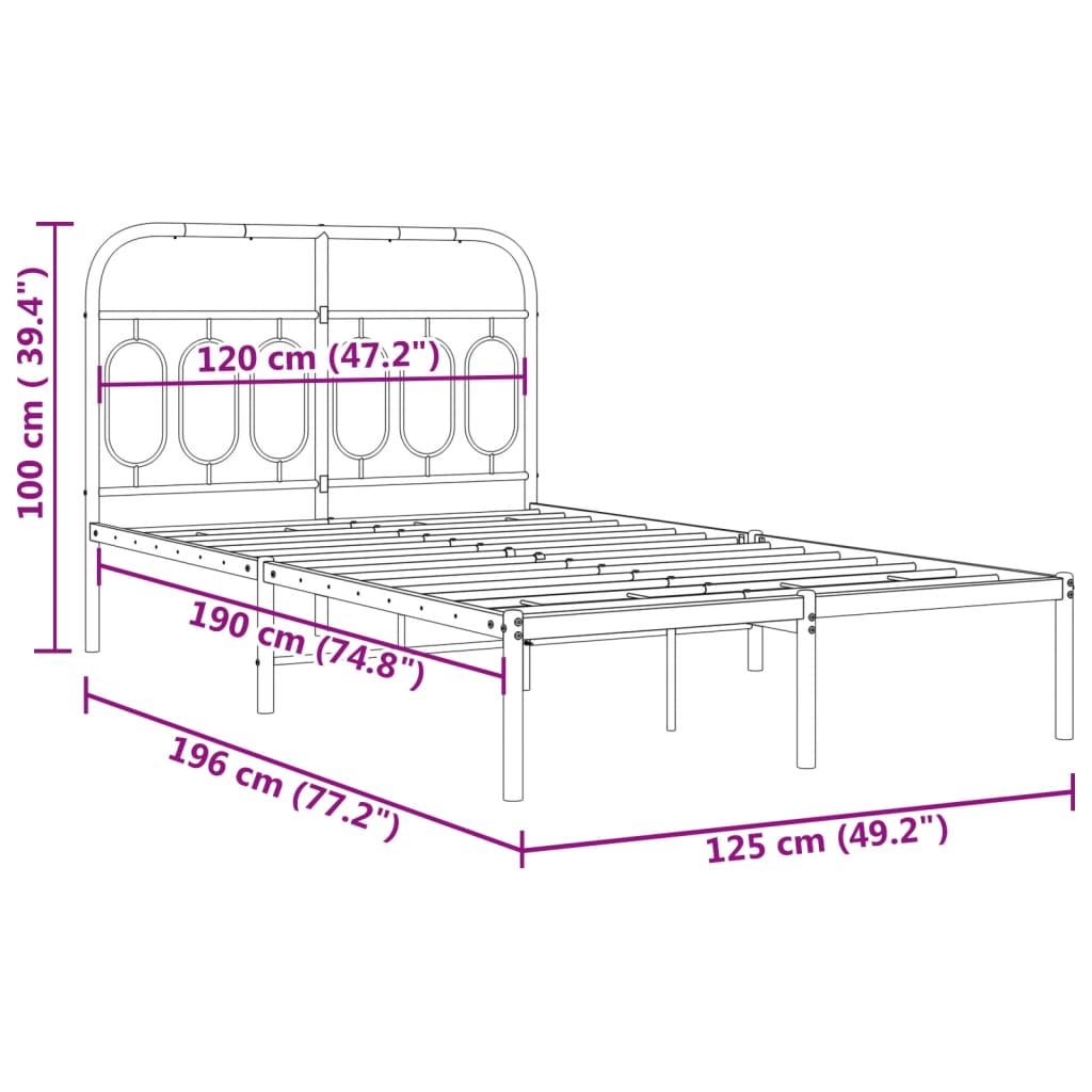 Bed frame with headboard metal white 120x190 cm