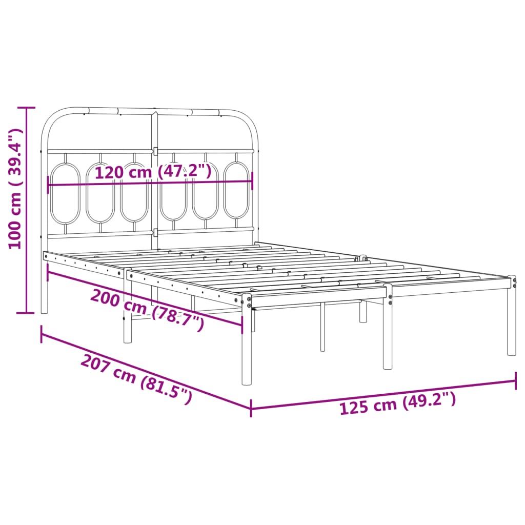 Bed frame with headboard metal white 120x200 cm