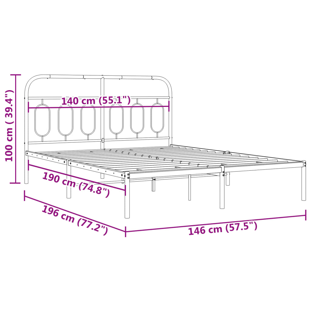 Bed frame with headboard metal white 140x190 cm