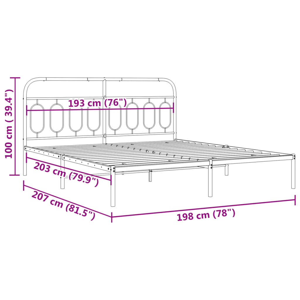 Bed frame with headboard metal white 193x203 cm