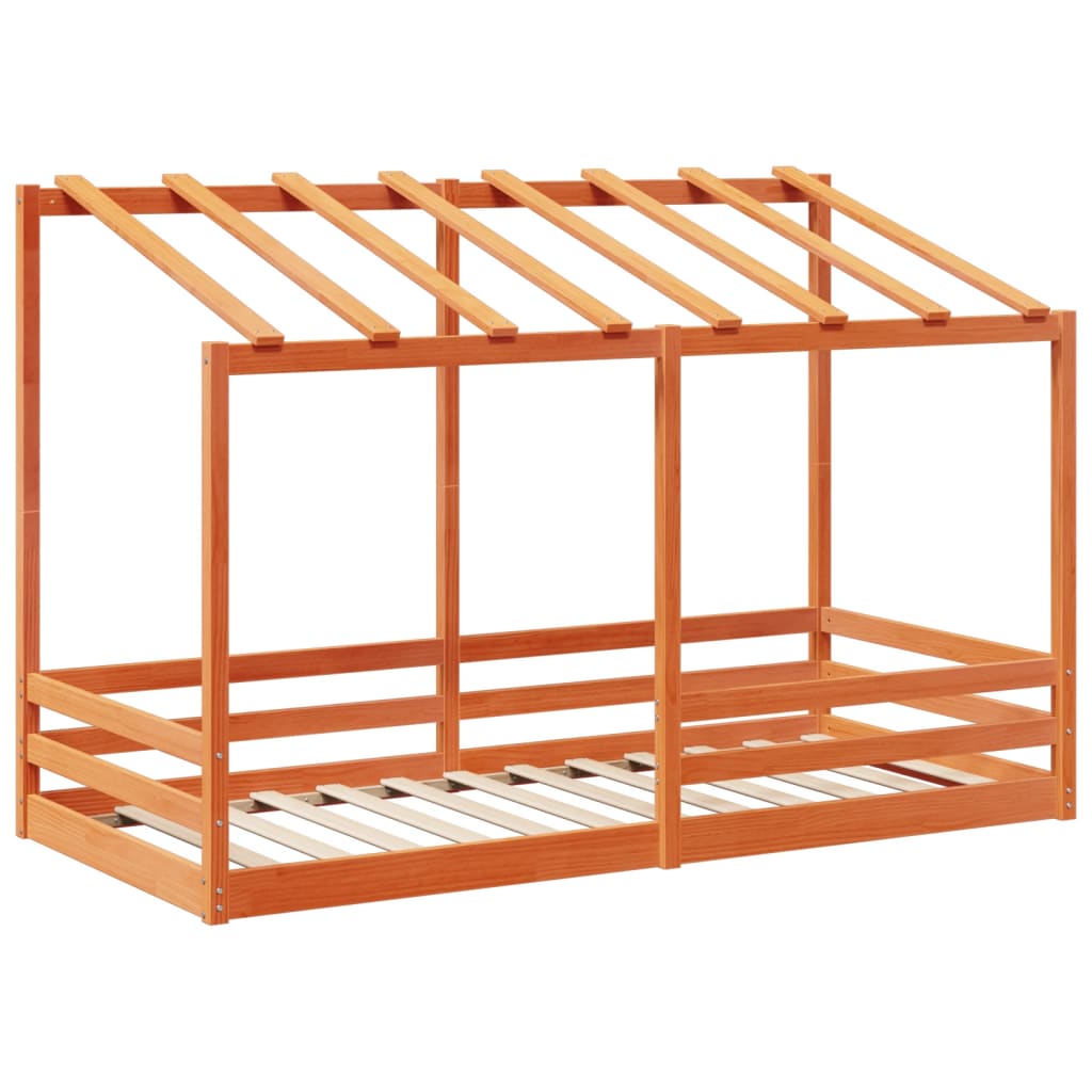 Children's bed with roof wax brown 100x200 cm solid pine wood