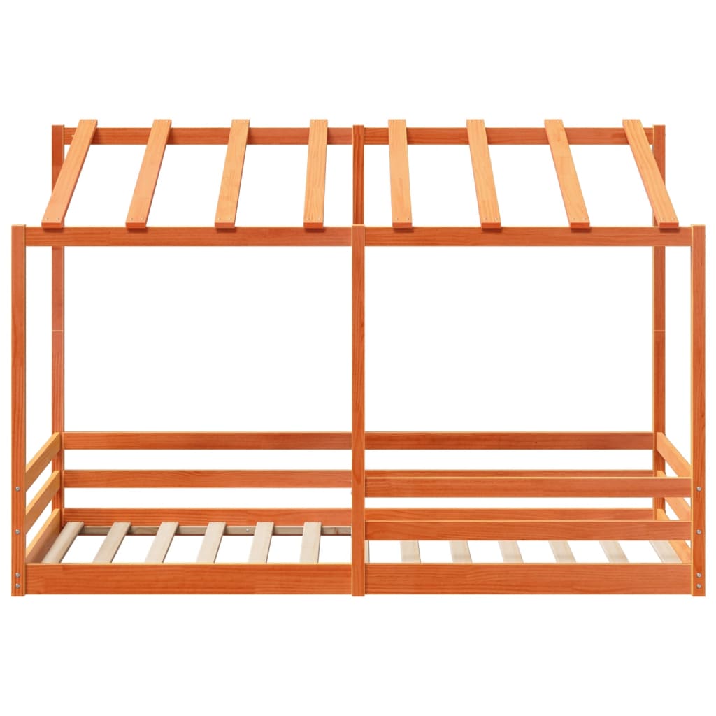 Children's bed with roof wax brown 100x200 cm solid pine wood
