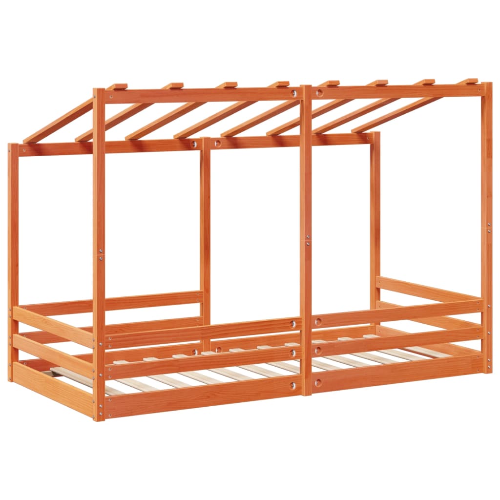 Children's bed with roof wax brown 100x200 cm solid pine wood