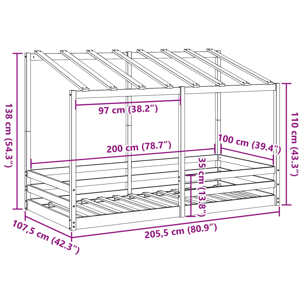 Children's bed with roof wax brown 100x200 cm solid pine wood