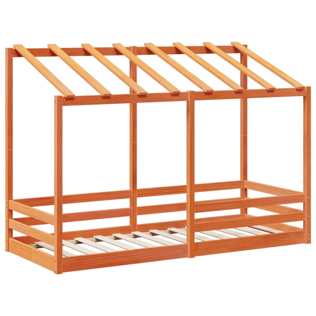 Children's bed with roof wax brown 90x190 cm solid pine wood