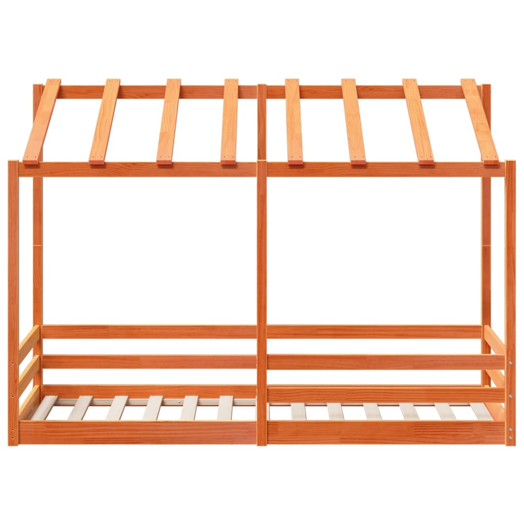 Children's bed with roof wax brown 90x190 cm solid pine wood