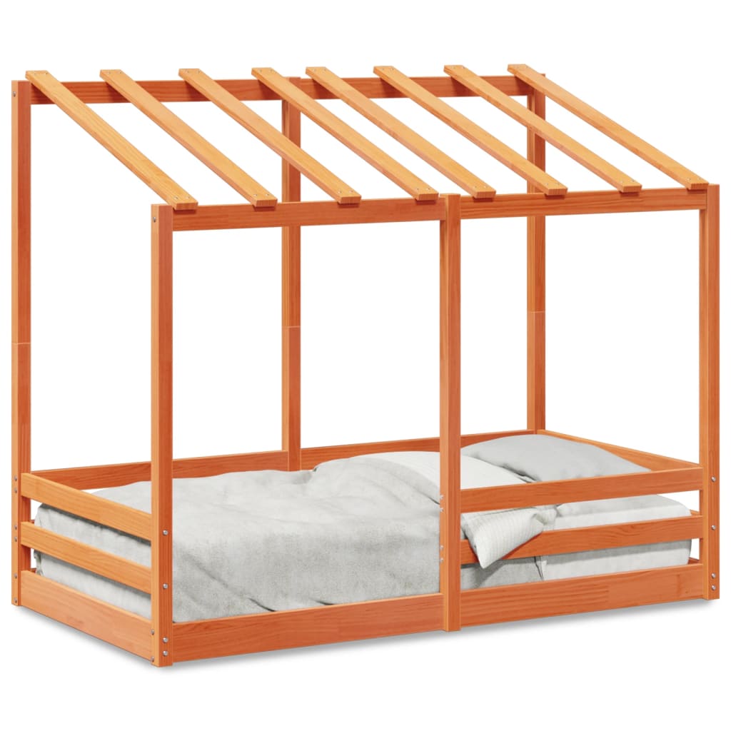 Children's bed with roof wax brown 80x160 cm solid pine wood