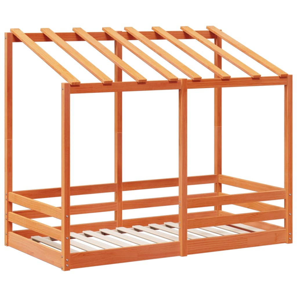 Children's bed with roof wax brown 80x160 cm solid pine wood