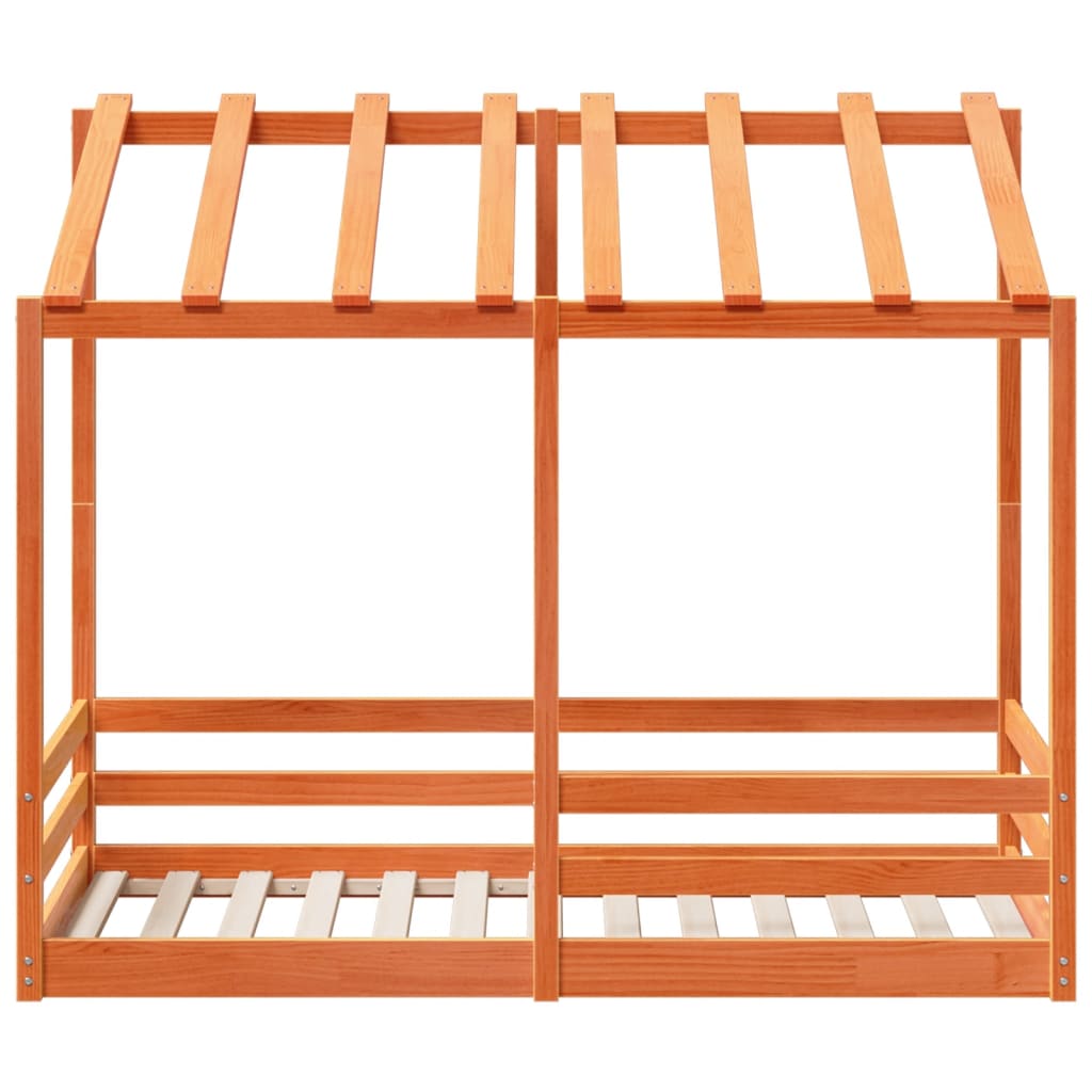 Children's bed with roof wax brown 80x160 cm solid pine wood