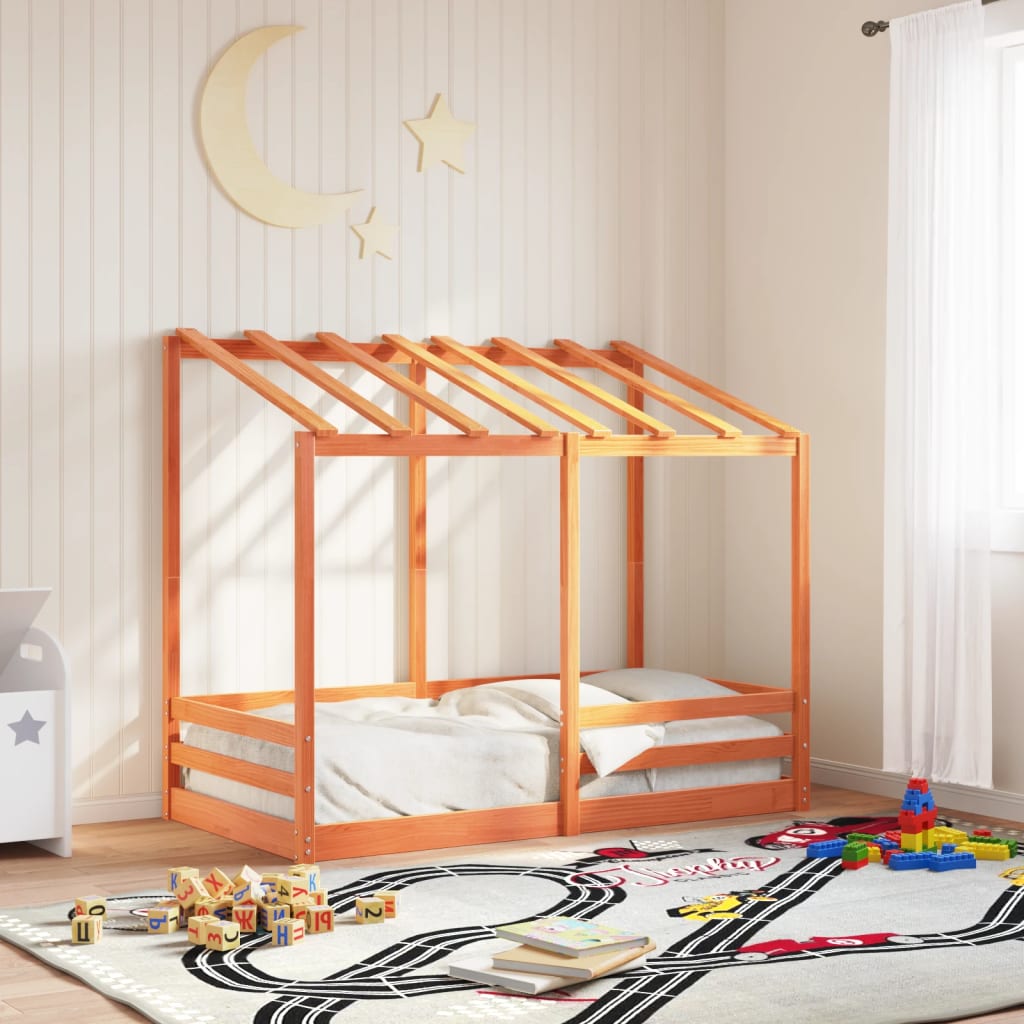 Children's bed with roof wax brown 80x160 cm solid pine wood
