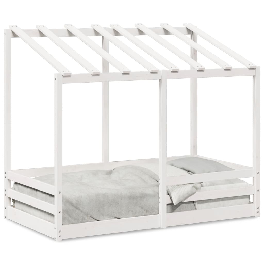 Children's bed with roof white 70x140 cm solid pine wood