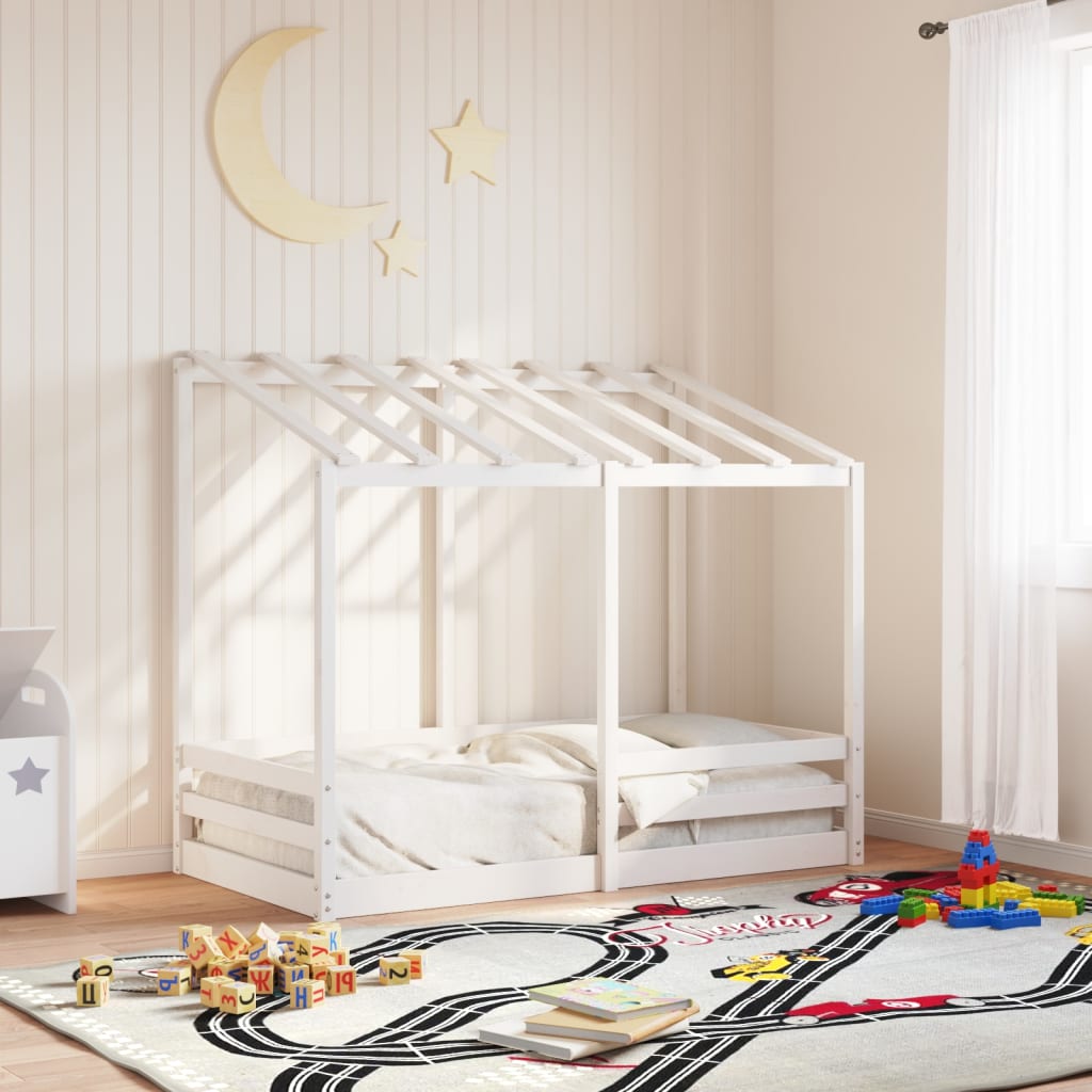 Children's bed with roof white 70x140 cm solid pine wood