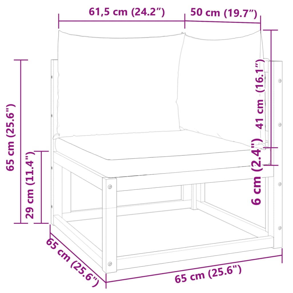 Canapé d'angle de jardin avec coussins en bois d'acacia massif
