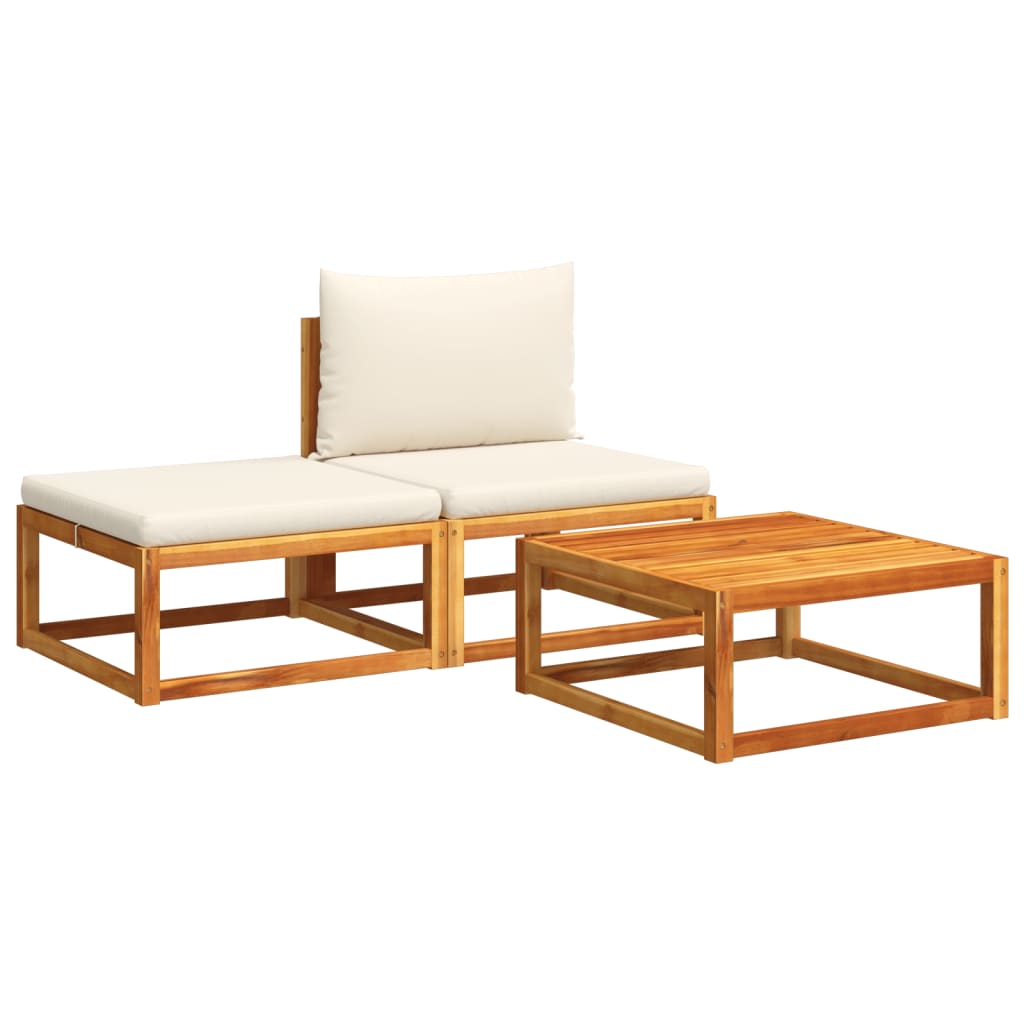 3-piece garden sofa set with cushions solid acacia wood